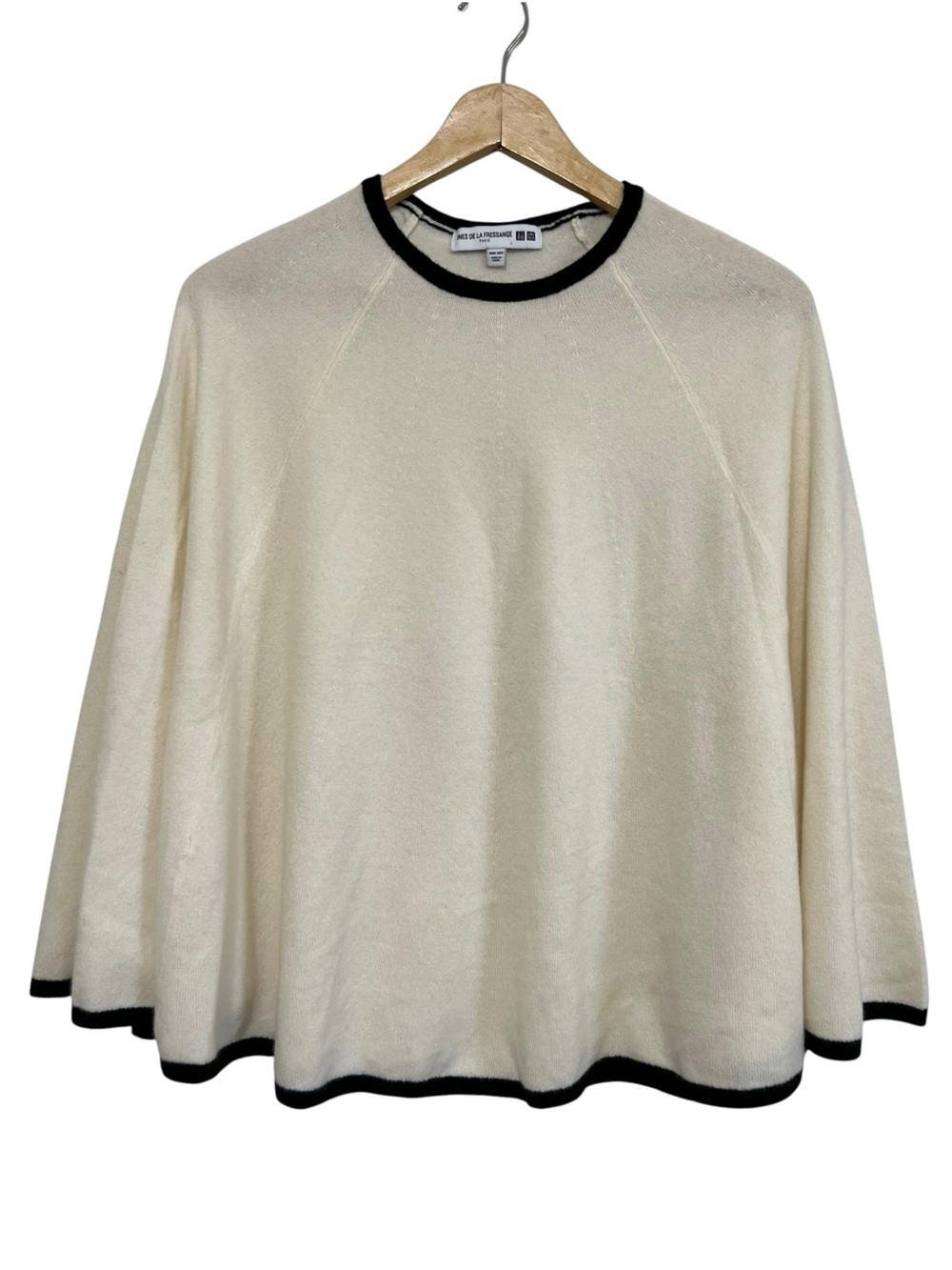 Uniqlo x Ines de la Fressange Cream Cashmere Cape Poncho Black Trim One Size